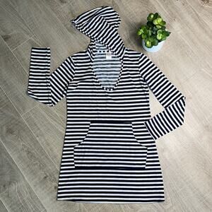 MERONA Navy & White Horizontal Stripe Hoodie Swim Coverup Dress